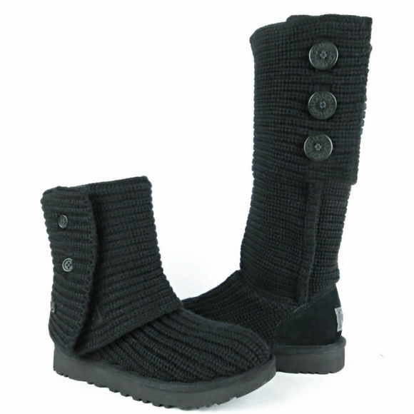 UGG Shoes - UGG Black Classic Cardy Knit Sweater Boots 7